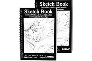 DSTELIN 2 Pack Spiral Bound Sketchbooks (100 GSM Sketch Paper), 50 Sheets per Pack, 7.5" x 5.1" Sketchbook with Black Hard Cover for Painting, Drawing and Sketching