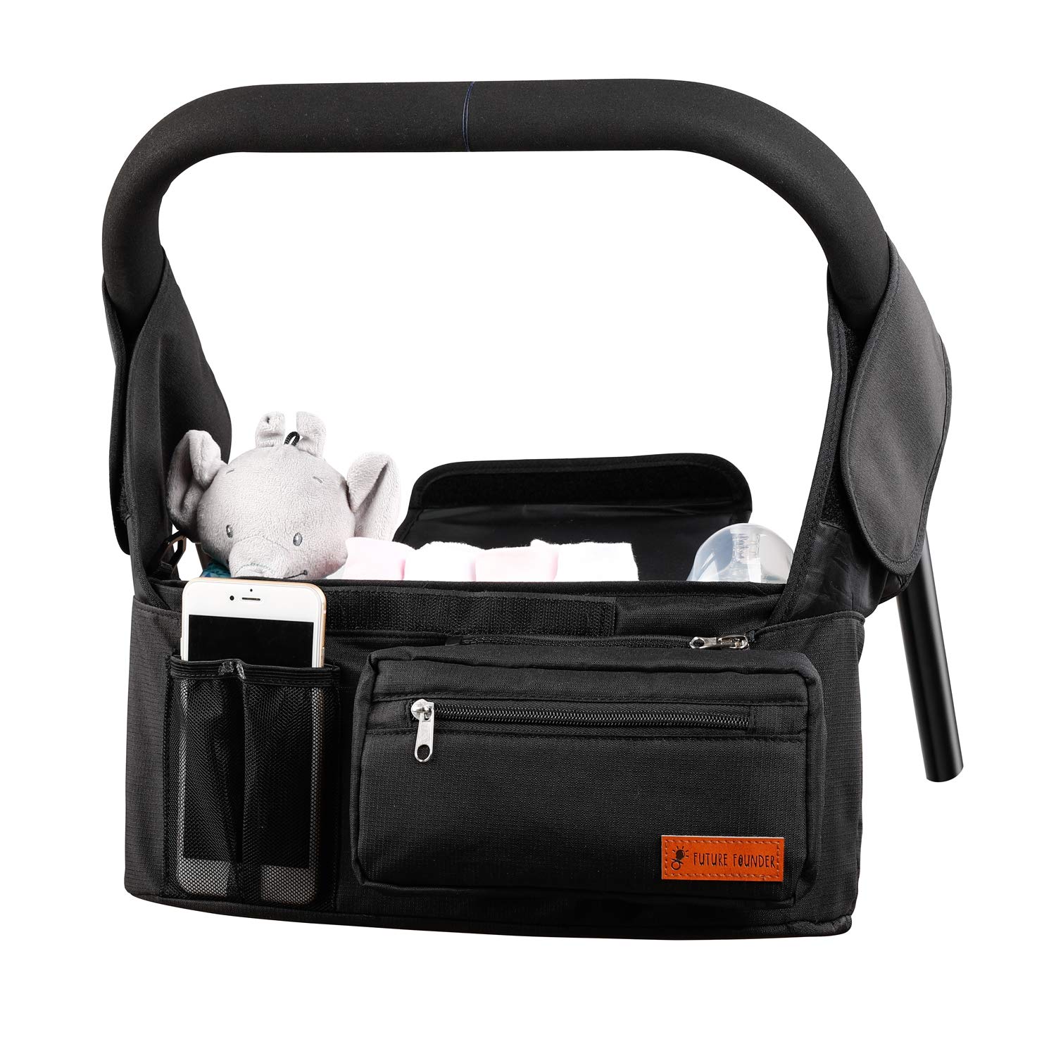 Pushchair Organiser with Insulated Cup Holder / Cup Holder Buggy Organiser Bag Universal Multifunction Stroller Organiser Baby Changing Bag Accessories - Black