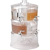 Mind Reader Beverage Dispenser, 2 Tier Stackable Holder with Lids, Clear Acrylic 4 Compartment Drinks Display with Spigots, O