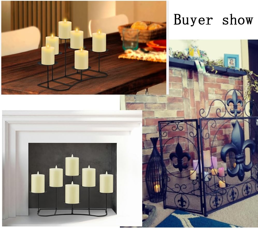 smtyle DIY 6 Fireplace Candle Candelabra Candleholder Mantle Decor for Flameless or Wax Pillar Candles Stand with Black Iron Decoration on Desk or Floor: Home & Kitchen