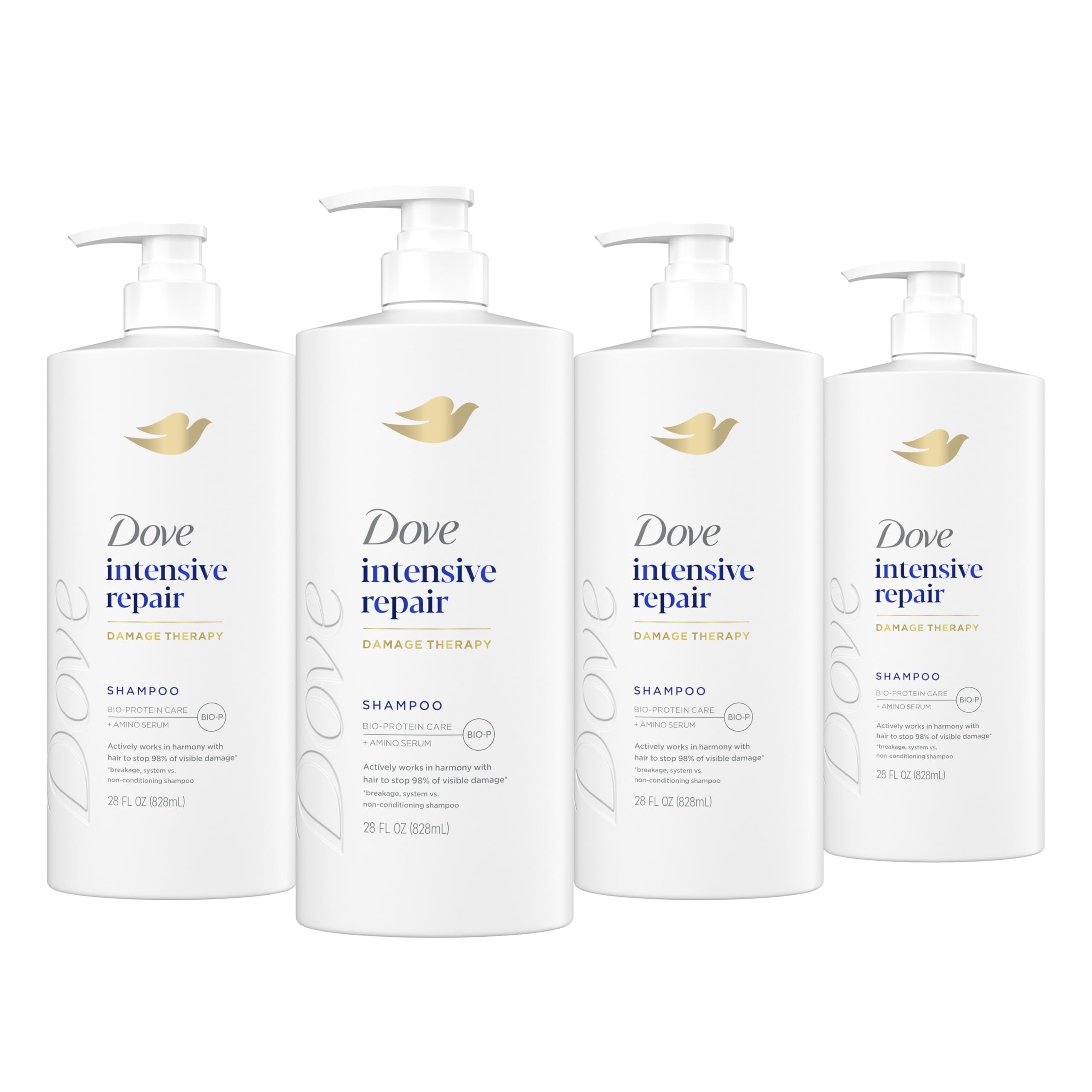 Dove Shampoo 4 Pack Intensive Repair for Damaged Hair with Bio-Protein Care Technology and Amino Serum 28 Fl Oz Image