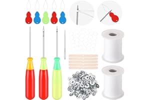 Zeyune 20 Pcs Candle Wick Needle for Silicone Molds, Mold Punch Needle with Hook & Eye, Candle Inserting Tool, Wick Holders, Thread, Stickers and Tabs