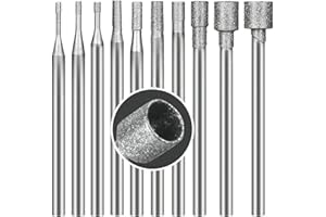 COLYUPO Diamond Burrs Set 10Pcs Hollow Cup Stone Carving Bits with 2.35mm Shank Grinding Rotary Tools for Engraving Stone Gla