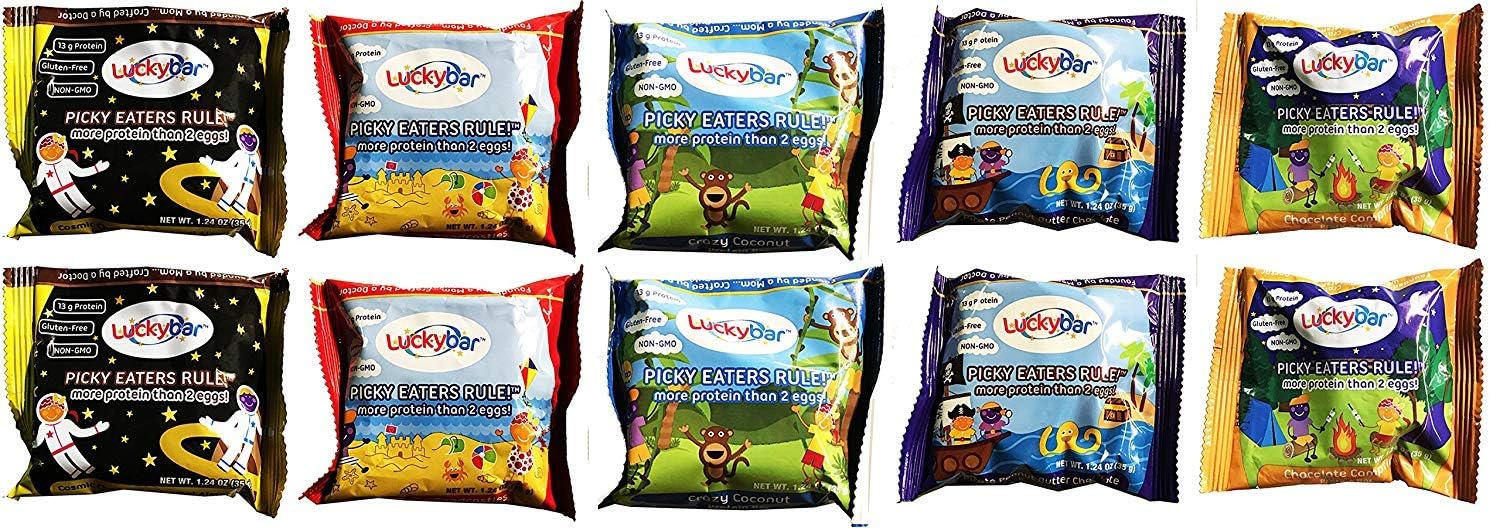 LuckyBar Kids Protein Bars Variety Pack Non-GMO Gluten-Free (10 Pack)