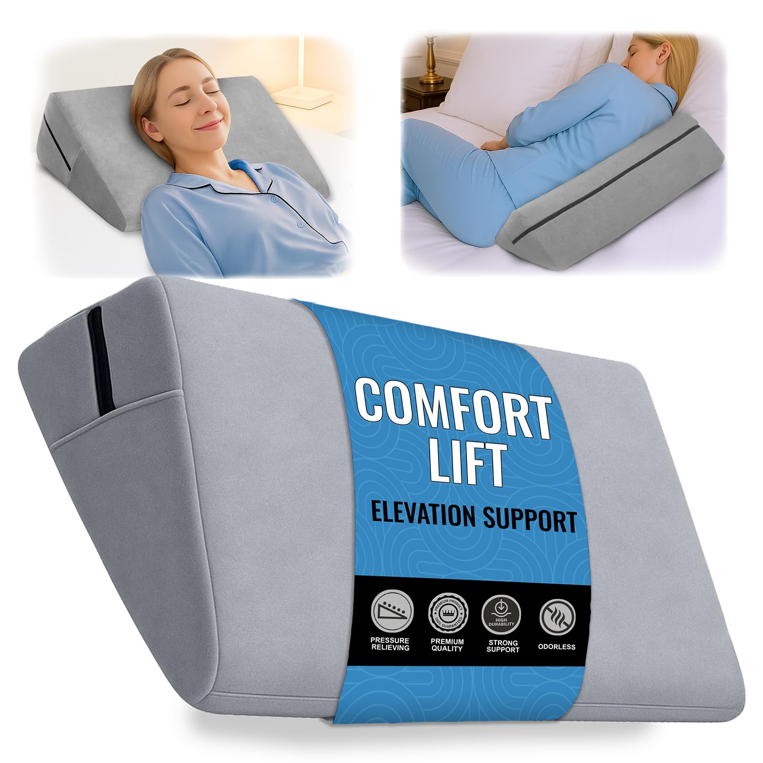 View 1 of *** SIMILAR / LIGHT BLUE *** sokoro Bed Wedge Pillow for Sleep Apnea, GERD Acid Reflux Snoring Relief, Pregnancy Side Sleeper Pillow for Adults Seniors Neck Pain Back Sleeping, Leg Elevation Pillows for After Surgery Gifts, Grey