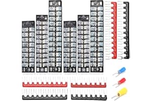REDGOOSE 72PCS Terminal Block and Strip Kit, 8/10/12 Positions 600V 15A Dual Row Screw Terminal Strip Block and 6PCS Pre-Insulated Terminals Barrier Strips Jumpers and 60PCS Fork Connectors