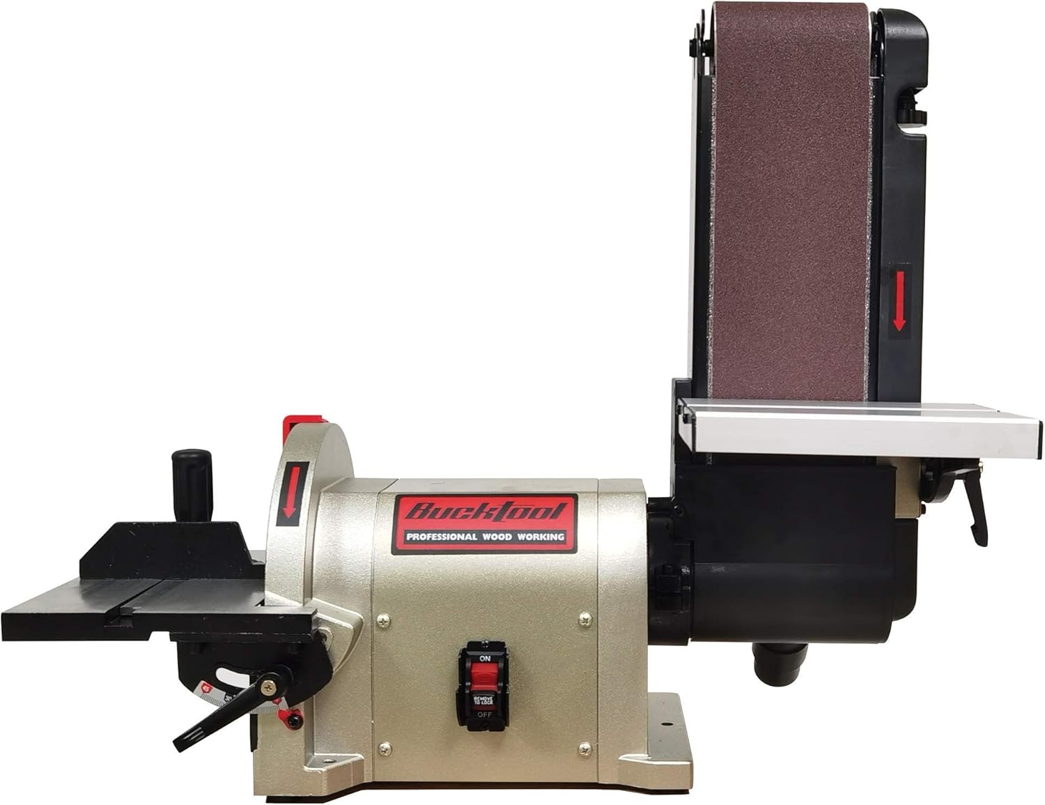 BUCKTOOL BD4801 Bench Belt Sander 4 in. x 36 in. Belt and 8 in. Disc Sander with 3/4HP Direct-drive Motor with Rotating Base - - 