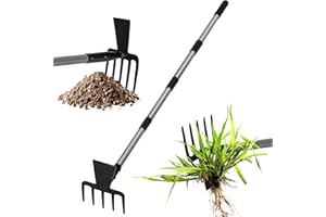 Walensee Hoe Garden Tool, 63 Inch Garden Hoe with Adjustable Long Handle for Weeding, 5-Tines Hoe Cultivator 2 in 1 Hand Weeder Tools for Yard Lawn Planting Gardening Digging