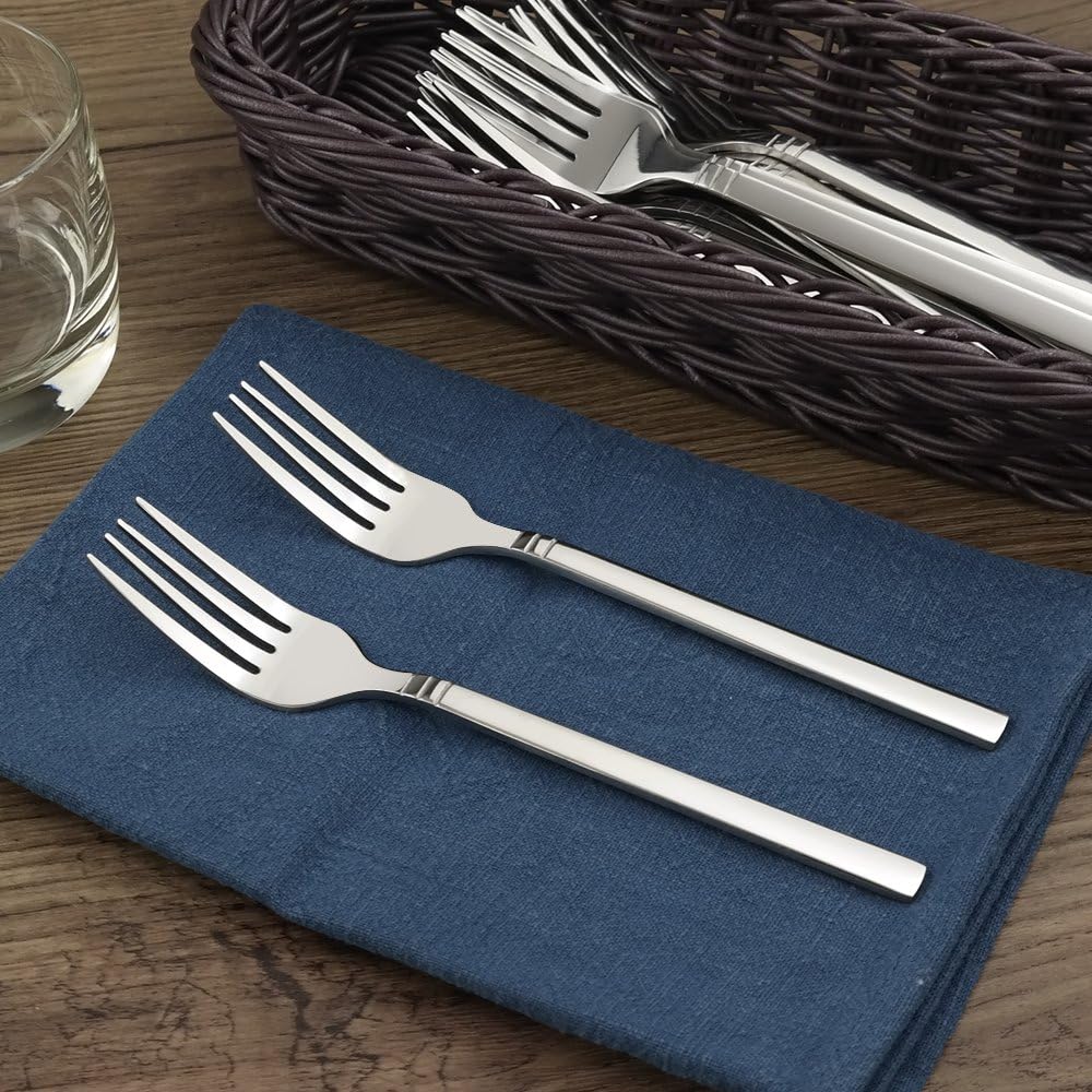 Fosly 12 Pieces Dessert Forks Spoon Sets, Small Fork Spoon Set, Stainless Steel, Silver - Image 3