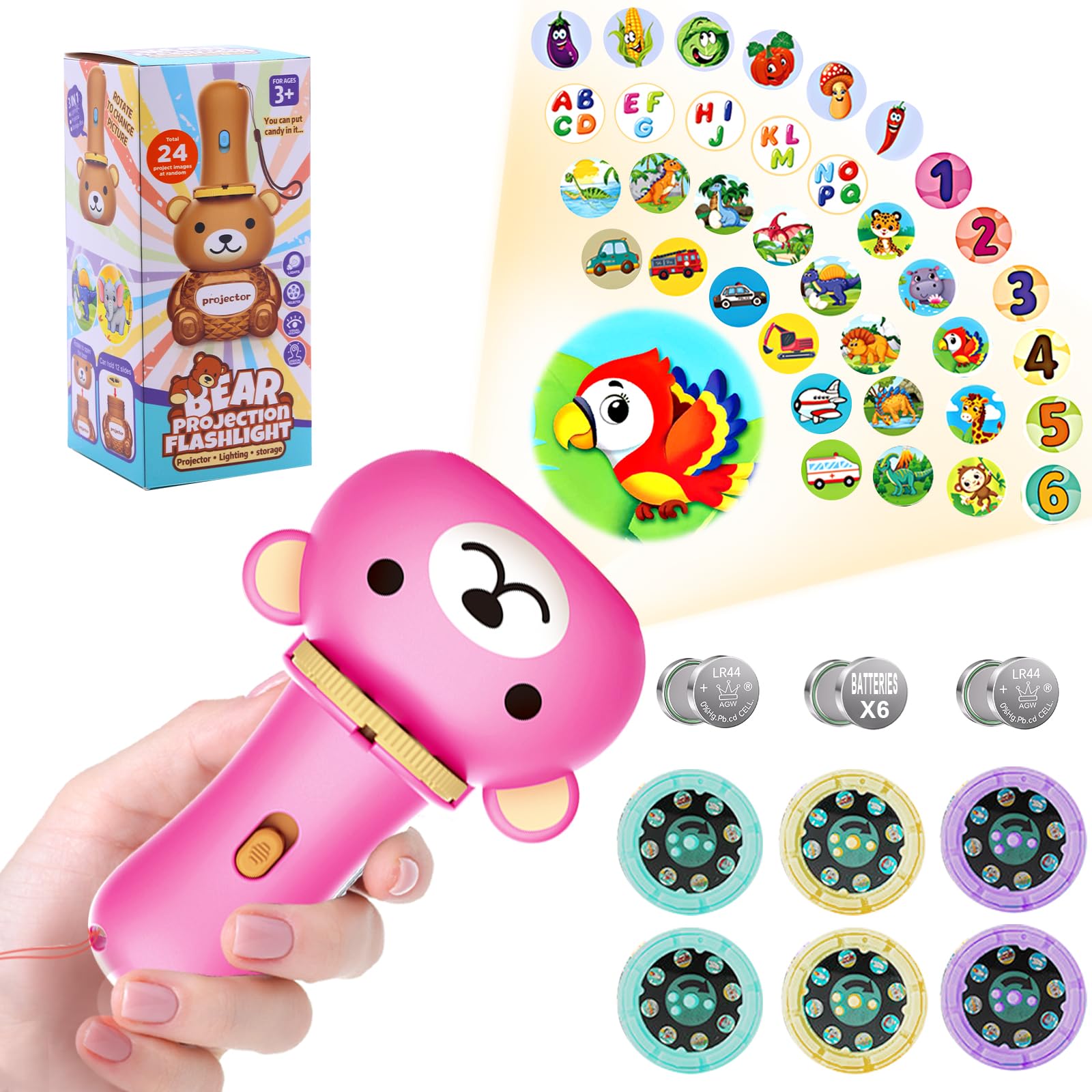 Photo 1 of Flashlight Projector Toy-Torch Projection-LED Flashlights-Educational Toys , Include Dinosaurs, Vehicles, Animals, 48 Patterns for Fun Cognition Bedtime Education