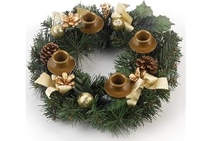 Traditional Advent Wreath with White Ribbons and Pine Cones by Vermont Christmas Company - Advent Candle Holder - Durable Construction