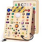 Busy Board with 19 LED Light Switches, Montessori Toys for 1 2 3 Years Old, Wooden Sensory Board, Toddlers Activity Travel Toys for 1 2 3 Year Old Boy & Girl Birthday Gift (Big)