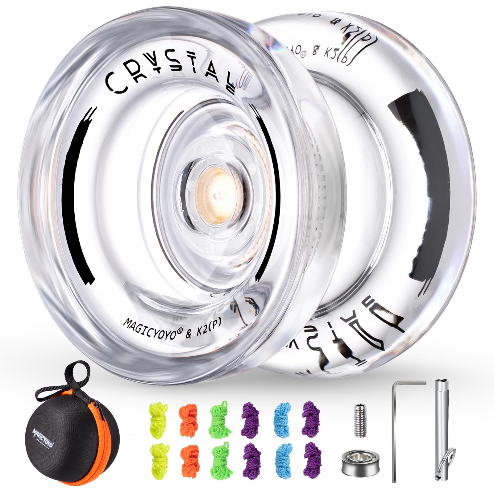 MAGICYOYO Responsive Yoyo K2 Crystal, Dual Purpose Yo Yo with Unresponsive, Trick Yoyo for Kids and Beginners, Professional Plastic Yo-Yo for Finger Spin, with 12 Strings, Bearing Kit, Case