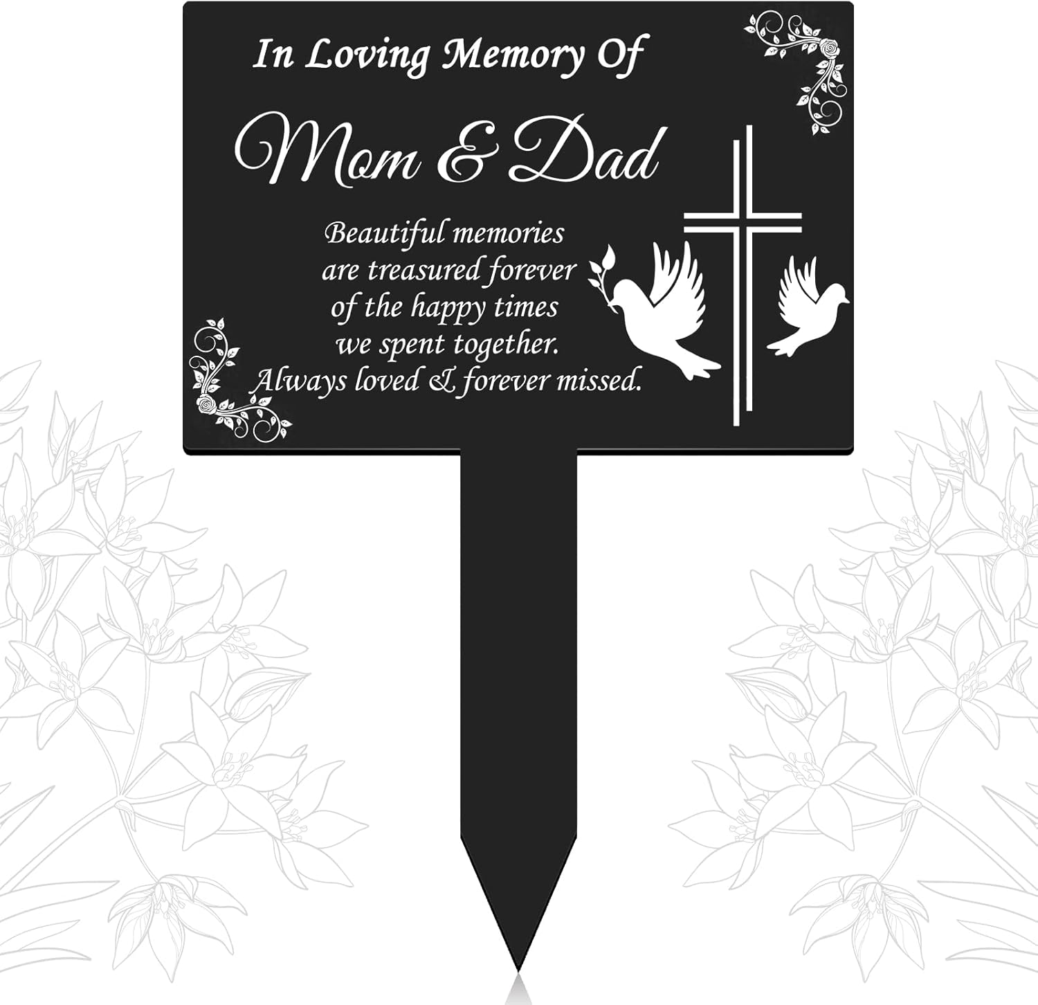 Decorative Garden Stakes - Cross Grave Markers Memorial Remembrance Plaque Stake Waterproof Acrylic Grave Marker for Cemetery Religious Memorial Garden Stake Sympathy Dove Grave Stake Grave Decorations for Cemetery Outdoor Yard