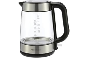 Amazon Basics Electric Kettle with Glass Carafe for Tea and Coffee, BPA-Free, Fast Boiling, Auto Shut-Off, 1.8 Quarts, 1500W, Black and Silver