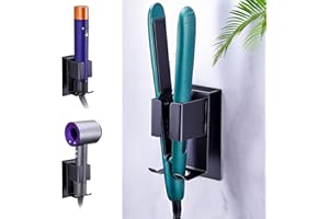 WAYASI Hair Straightener Holder Wall Mounted Blow Dryer Holder, Blow Dryer and Curling Iron Holder, Hair Dryer and Straightener Holder, Bathroom Hair Tools Organizer and Storage (Black)