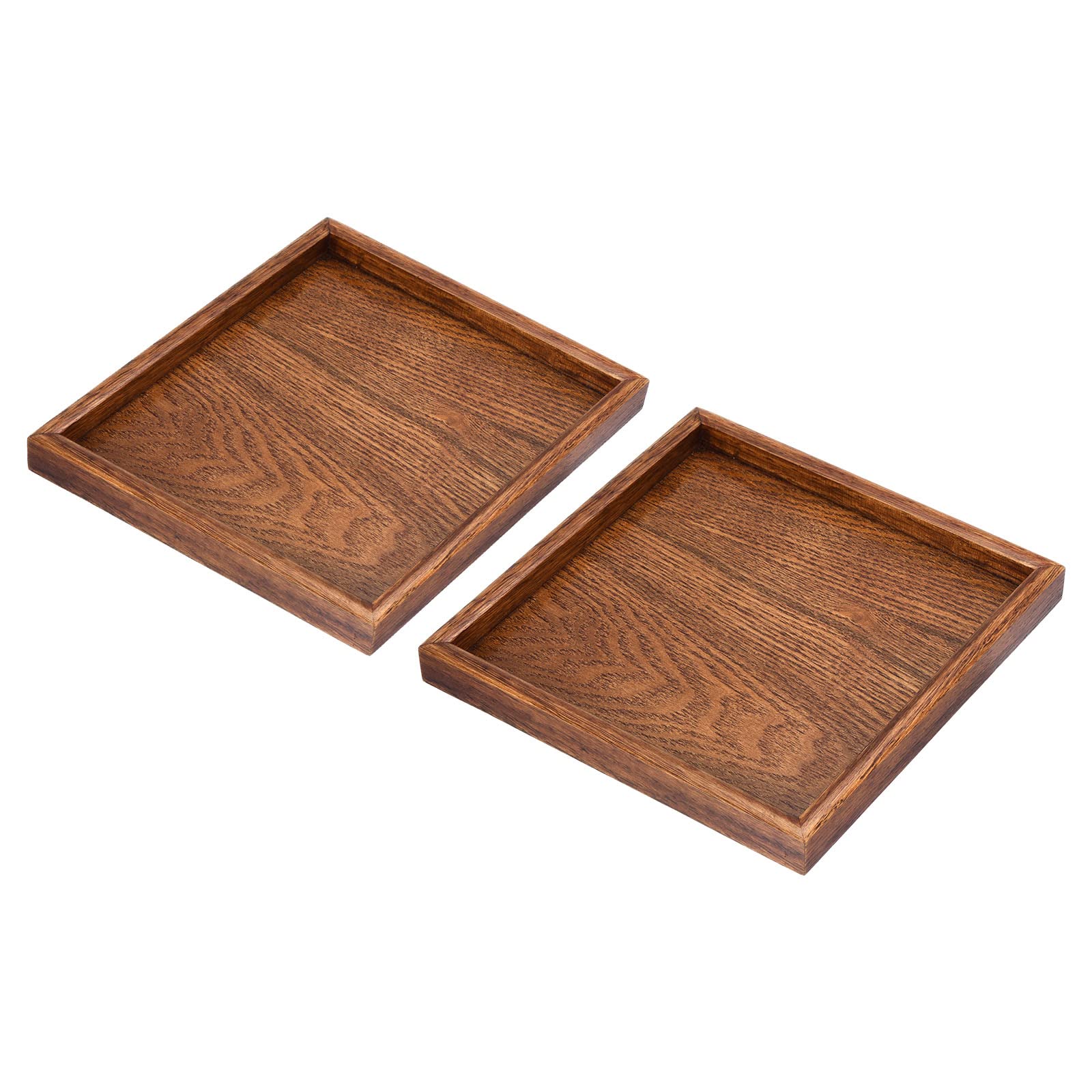 PATIKIL Wood Serving Tray 9 Inch, 2 Pack Square Decorative Platter for Home Decor Kitchen Table Candle Holder, Brown