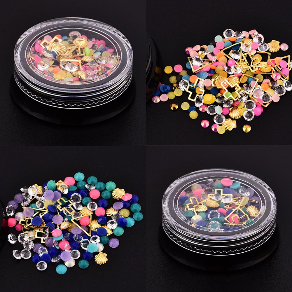 5 Boxes 3D Nail Art Decoration, Shining Nail Rhinestones,Crystal Beads Gems Alloy Nail Charms for DIY Nails, Cell Phone Case DIY Craft, Scrapbooking and Drawing