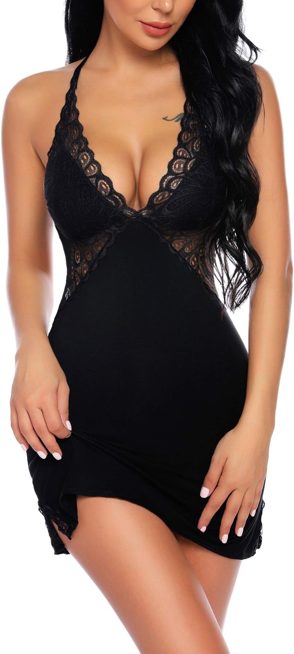 Genhoo Chemise Lingerie Lace Nighties for Women for Sexy Nightgowns Modal Sleep Dress