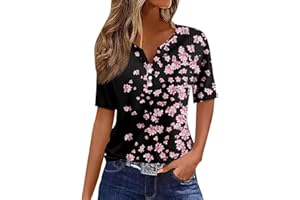 NAMTYQX Plus Size Tops for Women 2024 Summer V Neck Floral Printed Button Shirts Short Sleeve Dressy Casual Workout Blouses