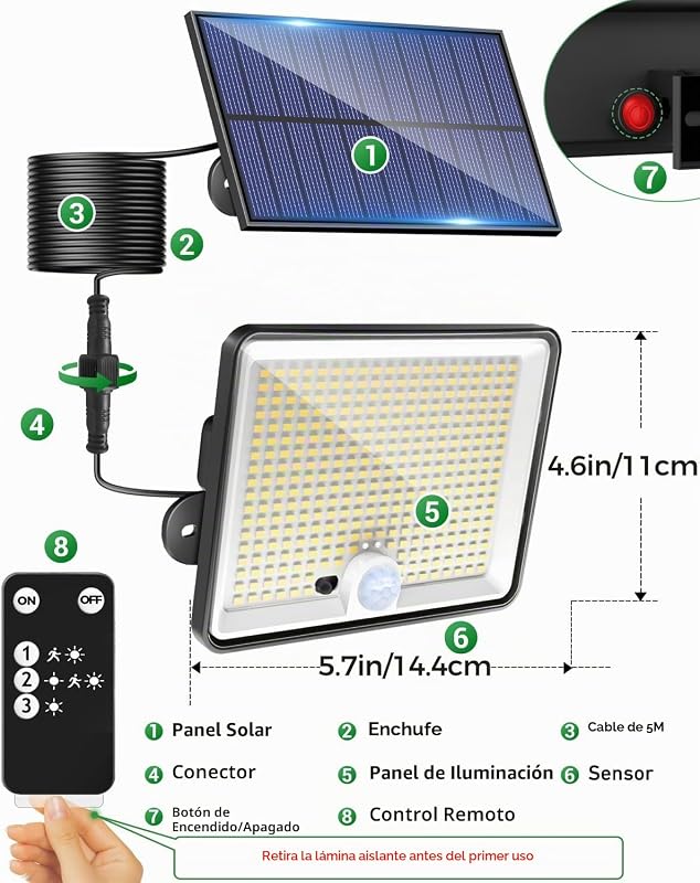 6 Paquete 342LED Luz Solar Exterior Jardin Mando a Distancia