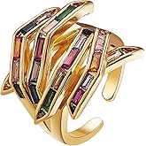 Ornaland Hand Finger Cuff Ring Colorful Cubic Zirconia Ring Real 18K Gold Plated Hug Ring Open Adjustable Finger Jewelry for Women, Gold, 16.5mm