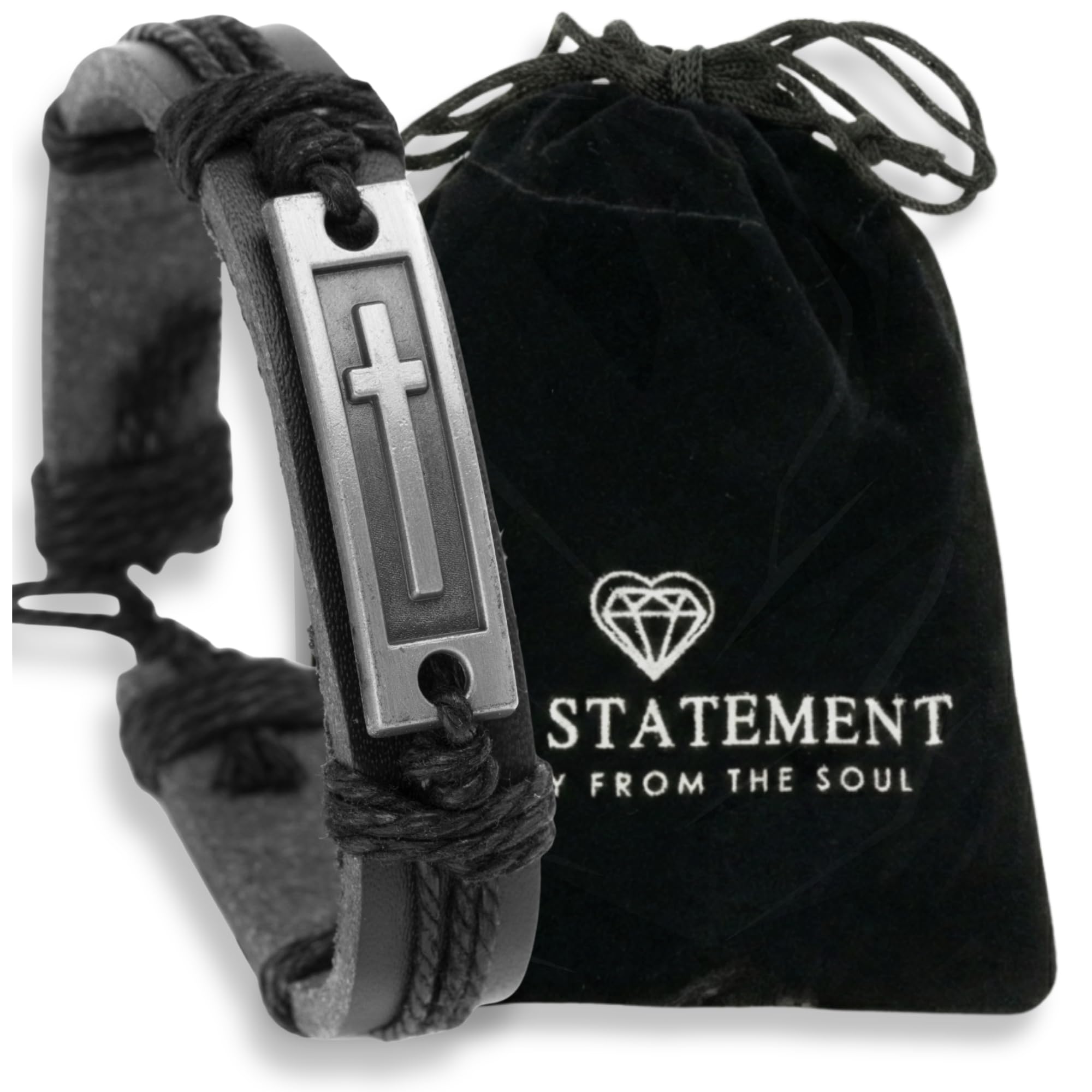 Soul Statement Leather Cross Bracelet for Teens or Men, Cool Christian Gift Ideas for Teenagers for Confirmation, Baptism, Christmas Stocking Stuffers, One Size, Leather, no gemstone