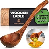Wooden Ladle for Cooking, Soup Spoon Ladle – Teak Wooden Serving Spoon, 12.4″ Handle, Medium Scoop Size 2 oz – Eco Friendly, Natural and Sustainable