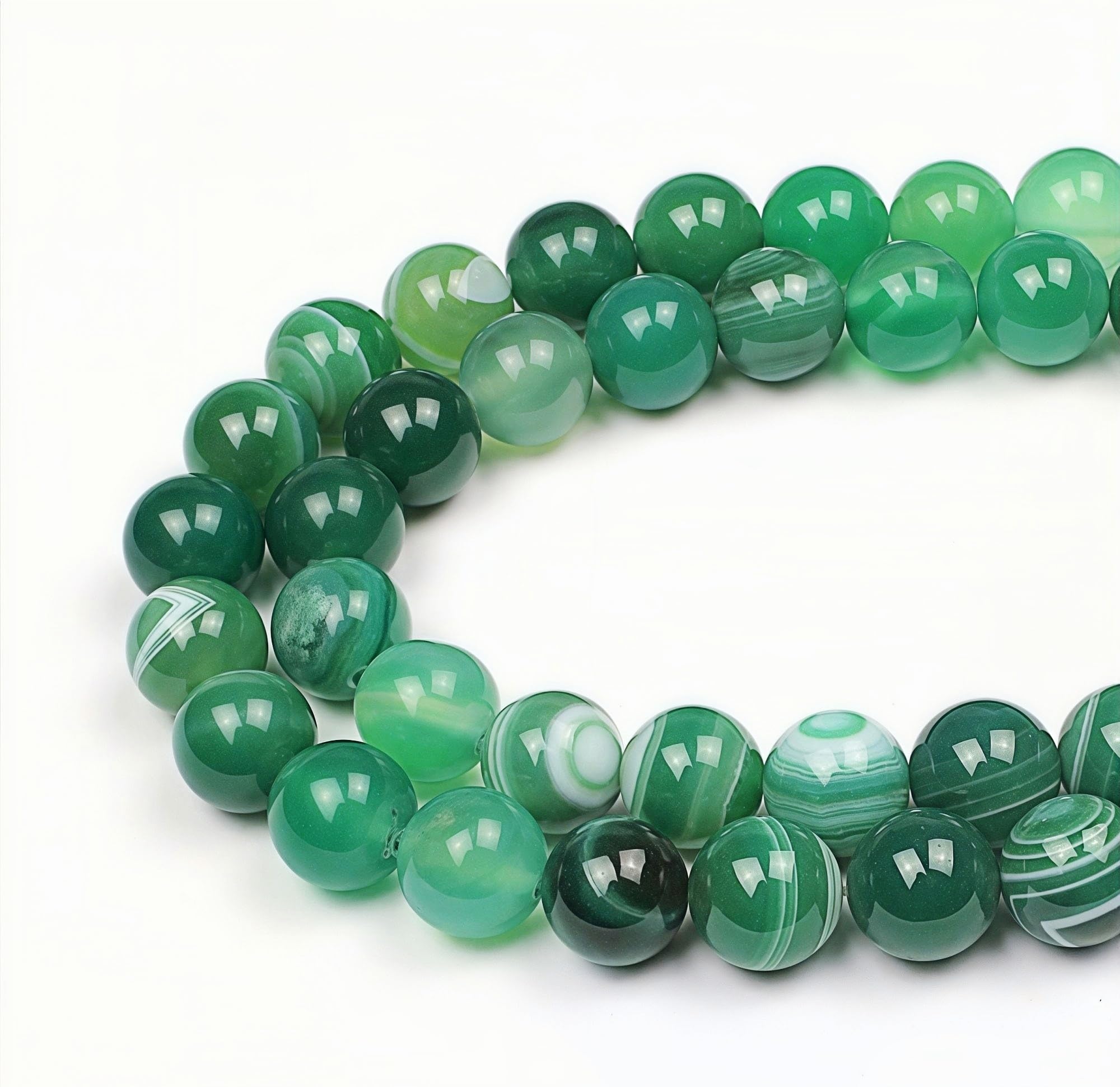 MJDCB Natural Round Stone Beads 8mm Green Striped Agate Loose Gemstone Beads for Jewelry Making Bracelet Necklace 43pcs