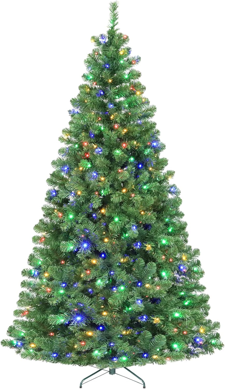 Trees - Hykolity 6 ft Prelit Artificial Christmas Tree, 551 PVC Branch Tips, 300 Color Changing LED Lights, Easy Assembly with Metal Stand and Hinged Branches, 9 Colors