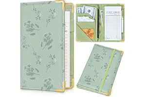LEMMEKO Server Book, Faux Leather Server Books for Waitress, Cute Servers Book with Zipper Pocket & Pen Holder, Serving Books Fits Servers Apron, Sage-Green