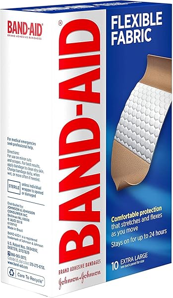BAND-AID BRAND STERILE FLEXIBLE FABRIC ADHESIVE BANDAGES, COMFORTABLE FLEXIBLE PROTECTION & WOUND CARE FOR MINOR CUTS & SCRAPES, DESIGNED TO CUSHION PAINFUL WOUNDS, EXTRA LARGE SIZE