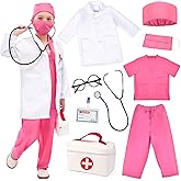 Toylink Kids Doctor Costume Pretend Play Kit with Lab Coat Carrying Bag Accessories Halloween Doctor Dress up for Boys Girls