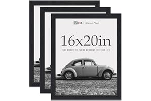 VCK 16x20 Picture Frames for Wall - Black Oak 3 Pack, Natural Wood Grain Solid Wood Poster Frame