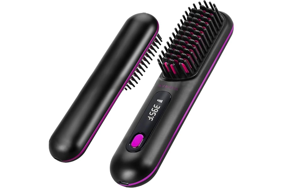 NUMOYA Go Brush Pro Portable Cordless Hair Straightener Brushs for Travel, with 30s Fast Heat, 3 Temperature Settings (Black)