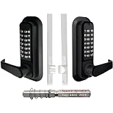 JOUNJIP Double-Sided Mechanical Keyless Door Lock Lever Handle Matte Black | Outdoor Keypad Gate Lock, Rounded Deadlatch [Square Spindle] with Passage Mode- Easy Install For Exterior Gates &amp; Fences