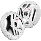 Pyle 6.5 Inch Dual Marine Speakers - 2 Way Waterproof and Weather Resistant Outdoor Audio Stereo Sound System with 150 Watt Power, Polypropylene Cone and Cloth Surround - 1 Pair - PLMR60W (White)