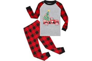 Little Hand Little Boys Long Sleeve Christmas Pajamas Plaid Pant Serts Kids Dinosaur Xmas Pjs Clothes for Toddler 2-7 Years