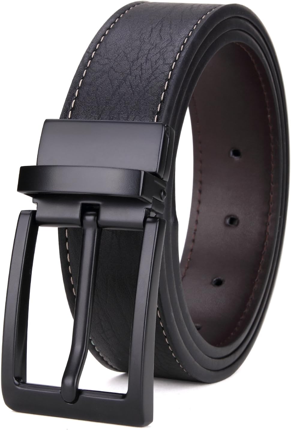 Matasuha Menโs Reversible Belt Dress Leather Belts For Men Rotated Buckle Black, 28 30 32 34 Waist