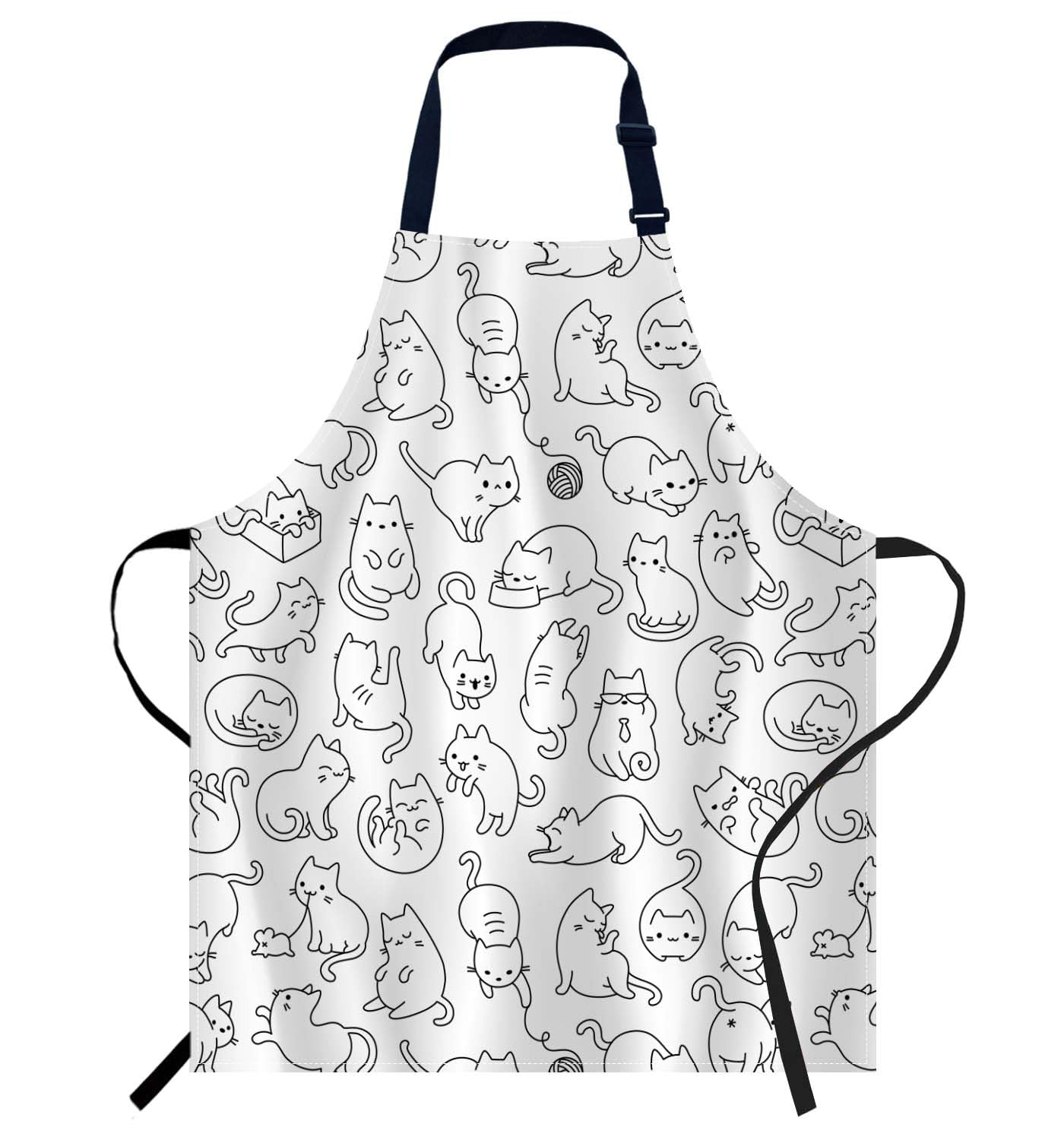 Smooffly Cute Cartoon Cat Apron Adjustable Bib Chef Aprons Cooking Apron Unisex Women Men Aprons Perfect for Home Kitchen, Baking, Gardening, Restaurant, Coffee house BBQ — image 1