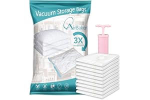 AirBaker 10 Pack (Small) Vacuum Storage Bags, Space Saver Sealer Bags for Clothes Comforters Blankets Pillows with Travel Hand Pump