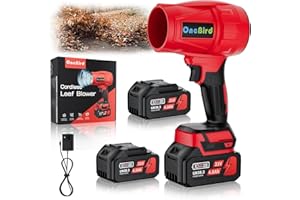 ONEBIRD Cordless-Leaf-Blower-Electric Leaf Blower for Lawn Care 560 CFM-Handheld Blower Portable with Battery and Charger with 21V-4.0Ah-2 Batteries, Lightweight Blower for Patio Cleaning dust -red