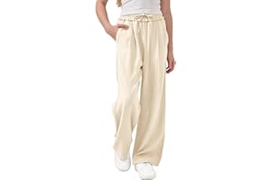 Rolanko Girls Wide Leg Linen Pants Breathable Flowy Palazzo Trousers for School Beach Daily Wear 9-15 Years