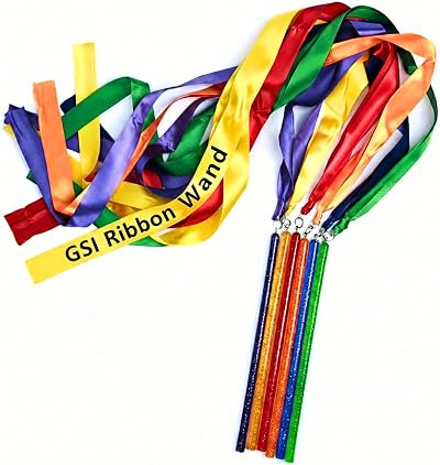 GSi Multicolor Sparkling Gymnastic Ribbon Wands 6 Pack 9in Sticks 1m Ribbon