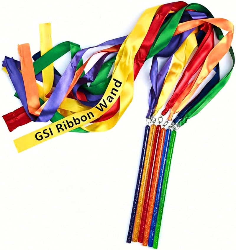 GSi Multicolor Sparkling Gymnastic Ribbon Wands 6 Pack 9in Sticks 1m Ribbon