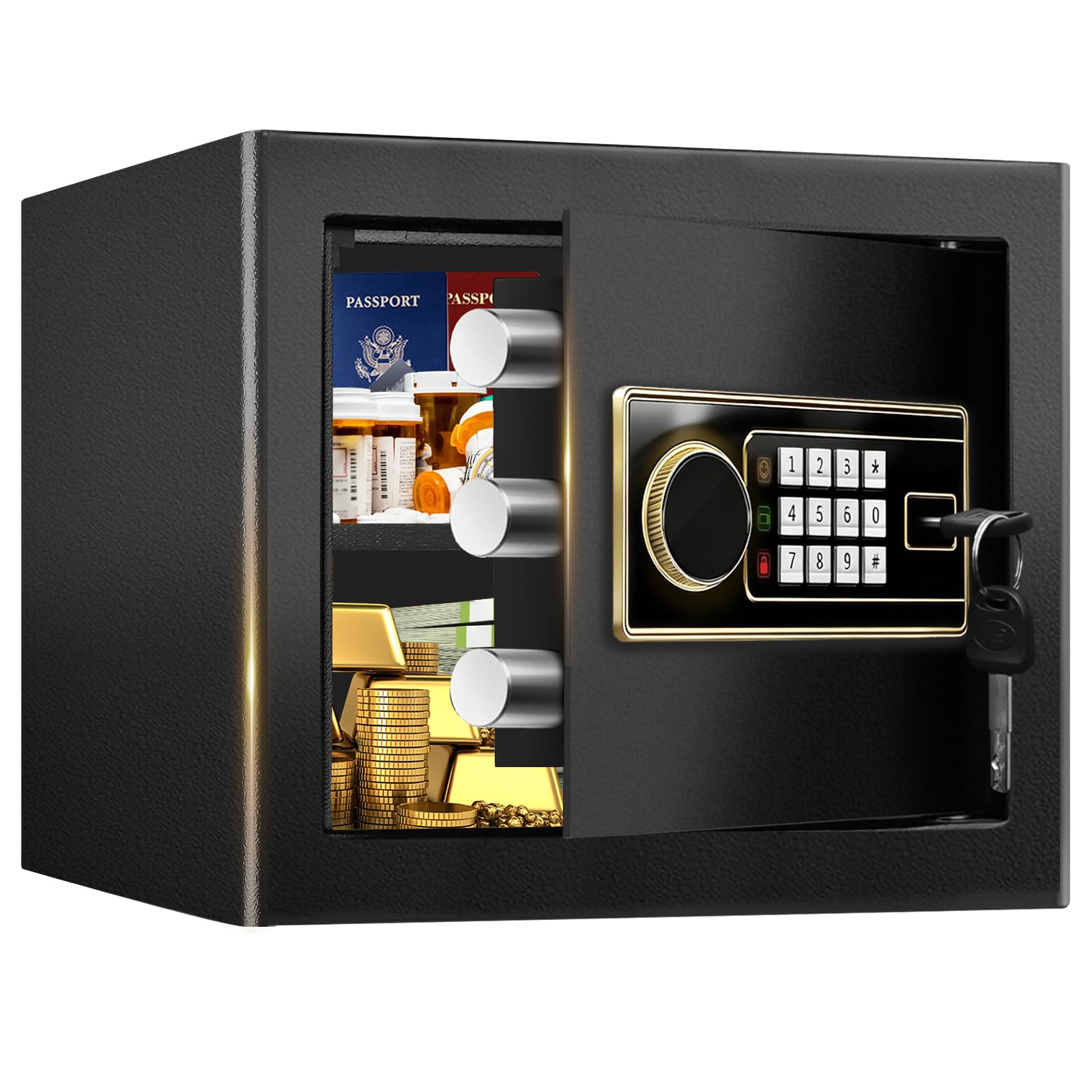 Photo 1 of 1.4 Cuft Small Fire Safe Box for Home, Security Safe Box Fireproof Waterproof with Digital Keypad and Key Lock, Anti-Theft Home Safes Water Fireproof for Documents Money Valuables