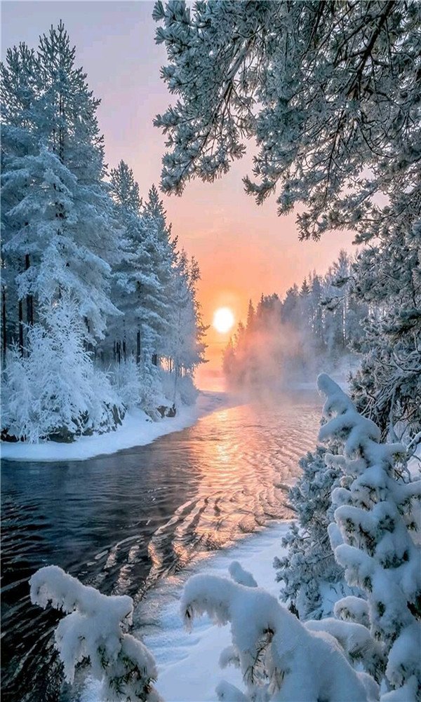 YEESAM ART 5D Diamond Painting Kits, Forest Sunset River Snow Landscape DIY Diamond Art Mosaic Cross Stitch Kit