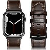 SWEES Leather Band Compatible with Apple Watch Bands 46mm 45mm 44mm 42mm (Series 1/2/3) Men Women, Vintage Genuine Leather Replacement Wristband for iWatch Series 10 9 8 7 6 5 4 3 2 1 SE Retro Walnut