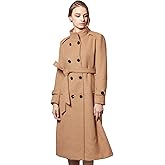 Escalier Women's Wool Trench Coat Winter Double-Breasted Jacket with Belts