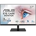 ASUS VA27DQSB 27” Monitor, 1080P Full HD, 75Hz, IPS, Adaptive-Sync, Eye Care, HDMI DisplayPort VGA USB Hub, Frameless, Ergonomic Design, VESA Wall Mountable,BLACK